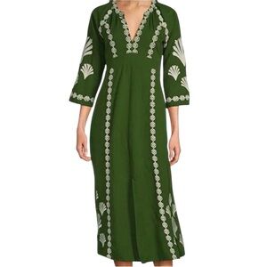 Jude Connally Small Green White Clementine Embroidered Linen Midi Dress NWT $328